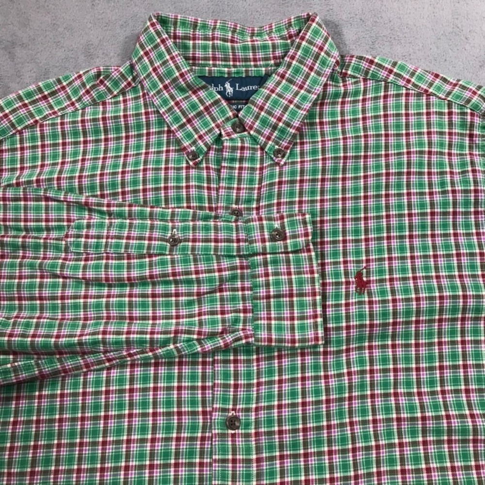 Ralph Lauren Shirt Men's Extra Large Green Plaid Button Down Classic Fit Preppy